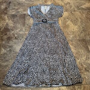 Leopard Print Women Size M De.Coded Midi Dress V-Neck Ring‎ Waist Animal Print